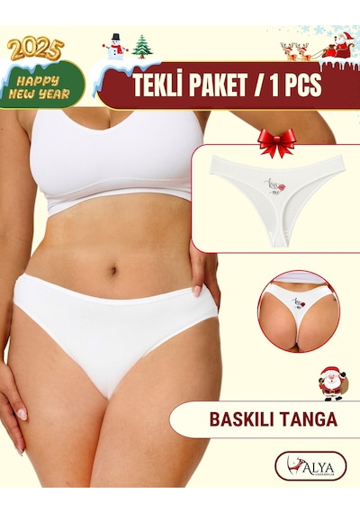 Alya Underwear Yeni Yıl Temalı Baskılı String, Kırmızı Tanga Külot Aşk Tanrısı Tekli Paket Beyaz Km Baskılı
