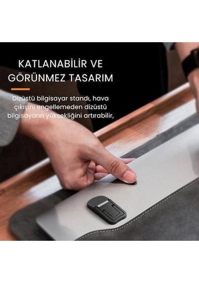 Lexroo Metal 2 Adet 7mm 3m Yapışkanlı Katlanabilir Ultra Mini Laptop Standı,2 Açılı Laptop