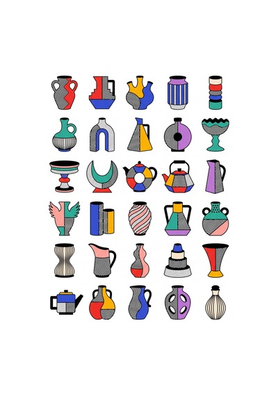 30 Adet Postmodern Seramik Vazo Sticker Seti - Laptop Defter Su Matarası Çok Renkli