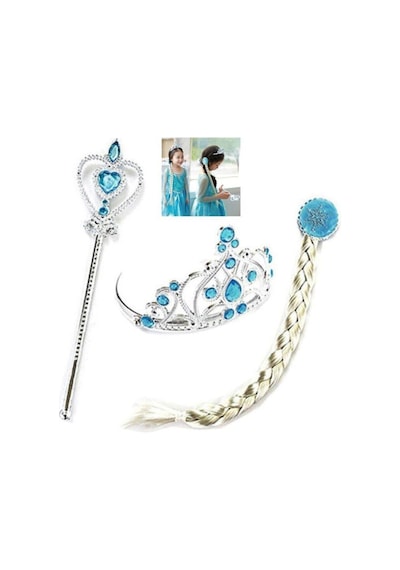 Can Frozen Elsa Peruğu Seti Elsa Peruk Saç + Taç + Asa