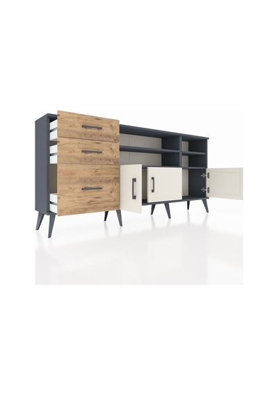 Arges Konsol 4 Raflı 3 Çekmeceli 3 Kapaklı 176x30x83 Antrasit-aytaşı/çam Aytaşı/çam Arges Konsol 4 Raflı 3 Çekmeceli 3 Kapaklı 176x30x83 Antrasit-aytaşı/çam Aytaşı/çam
