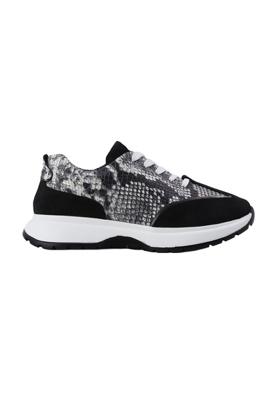 Albishoes Albini Kadın Baskılı Hakiki Deri Ve Süet Günlük Spor Ayakkabı Siyah