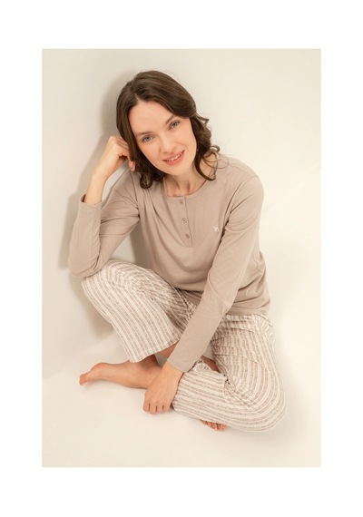 Angbutik Arnetta 3779-s Kadın Uzun Kollu Pijama Takım Vizon