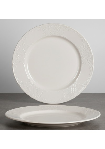 6 Kişilik Kabartma Desen Lisa Pasta Tabağı 21cm Krem Rengi