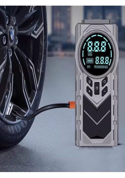 8000mah Dijital Ekranlı Araba Akü Takviye'li Kompresör Araç Lastik Şişirme Hava Pompası - 150psı Siyah