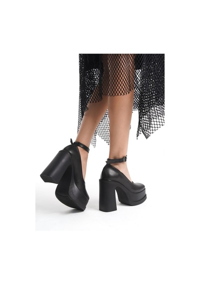 Asmi Shoes Kadın Della Bilekten Bağlamalı 12cm Platform Topuklu Ayakkabı Siyah Siyah