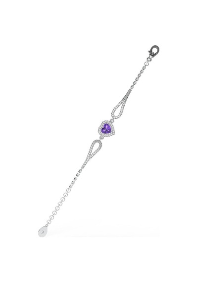 Roza Silver 925 Ayar Ametist Taşlı Rodyum Pırlanta Görünümlü Kalp Gümüş Bileklik Rb10057 Gümüş