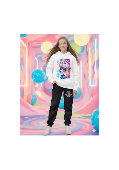 Stil-x K-pop Huntrıx Baskılı Kız Çocuk Eşofman Takımı, 3 İplik Şardonlu Kumaş Beyaz-siyah 2 Stil-x K-pop Huntrıx Baskılı Kız Çocuk Eşofman Takımı, 3 İplik Şardonlu Kumaş Beyaz-siyah 2