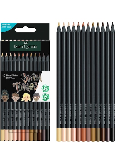 Faber-castell Black Edition Boya Kalemi 12 Li Skin Tones, Siyah L