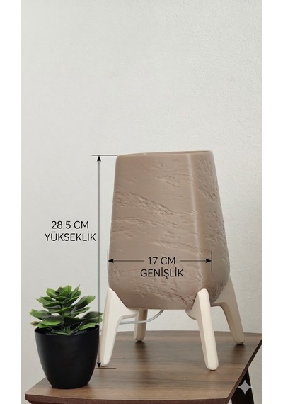 Taş Desenli Dekoratif Abajur 4 Ayaklı Şık Tasarım Açık Bej