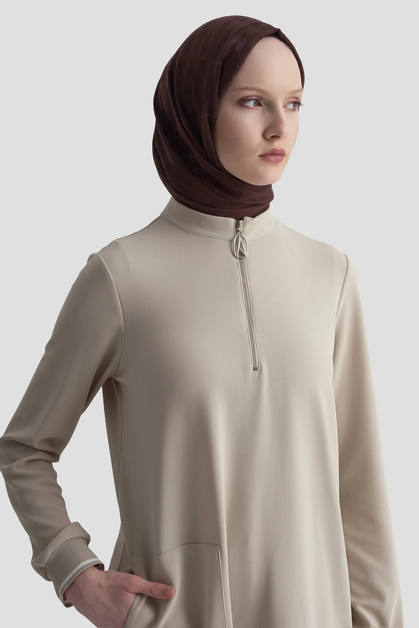 Armine Trend Kolları Ribanalı Yarım Fermuarlı Tunik Bej 25kt443 Bej