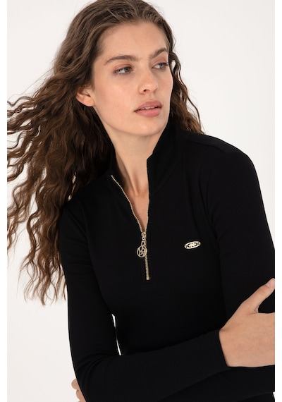 U.S. Polo Assn. Kadın Siyah Fermuarlı Dik Yaka Sweatshirt 50313564-VR046