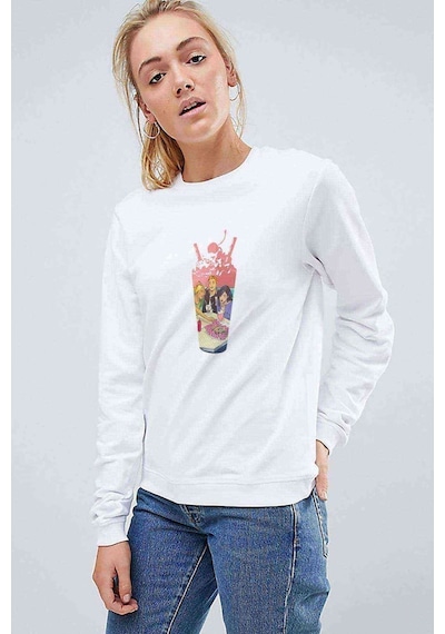 Riverdale Milkshake Baskılı Beyaz Kadın Sweatshirt