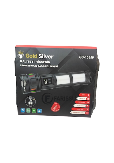 Gs-15850 110w 11000 Lümen Ateş Yakabilen Profesyonel Şarjlı El Feneri - 25600 Mah Gerçek Dev Pilli Siyah