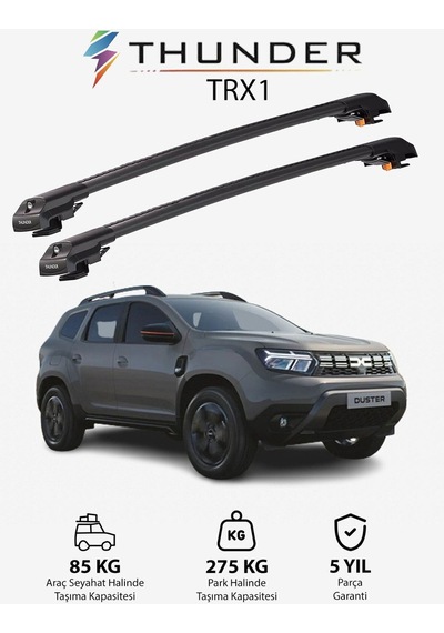 Dacıa Journey 2023-sonrası Trx1 Thunder Carrier Kilitli Ara Atkı Taşıyıcı Tavan Barı Siyah