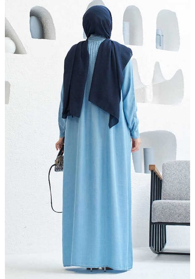 6502-denim Nervürlü Ferace Mavi Mavi