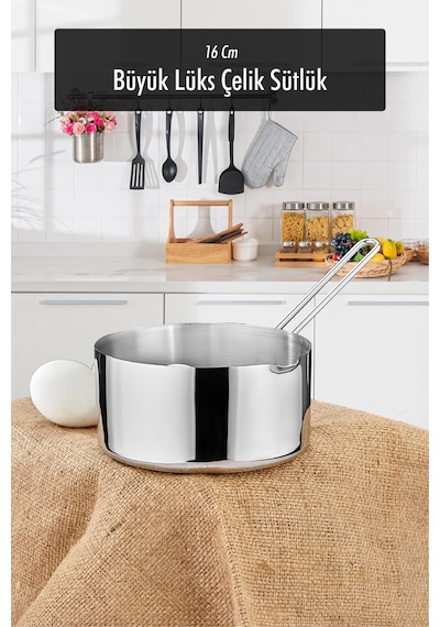 16 Cm Büyük Boy Lüx Paslanmaz Çelik Sütlük & Sosluk & Kaçerola Çelik