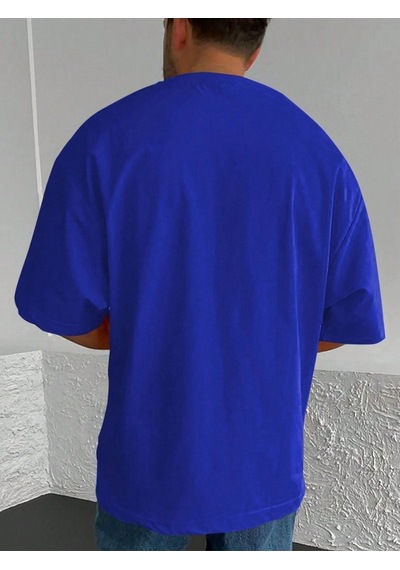 Beach Logo T-shirt - Lacivert Baskılı Oversize Bisiklet Yaka Kısa Kol Lacivert