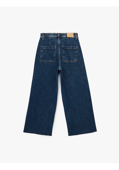 Koton Yüksek Bel Rahat Kalıp Geniş Paça Jean Pantolon - Culotte Jeans Green Cast 6wal40213md Yeşil