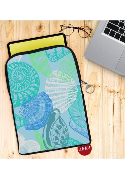 Bk Gift Deniz Kabukları Tasarımlı Taşınabilir Koruyucu Tablet Kılıfı & Organizer Çanta - Siyah-1