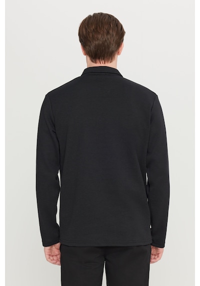 AC&Co / Altınyıldız Classics Erkek Sıyah Pamuklu Standart Fit Normal Kesim Polo Yaka Sweatshirt Siyah
