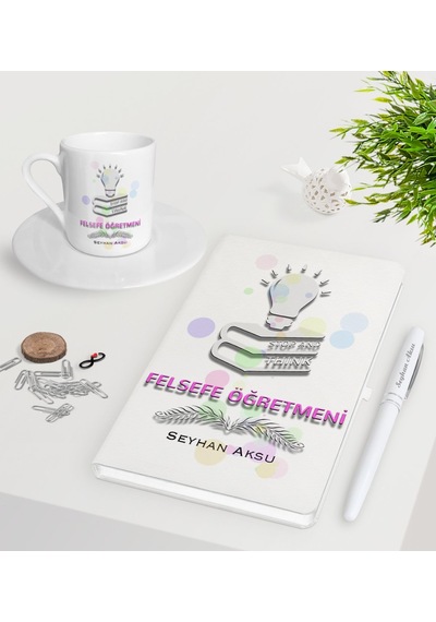 Kişiye Özel Felsefe Öğretmeni Beyaz Defter Kalem Türk Kahvesi Fin N11.3407