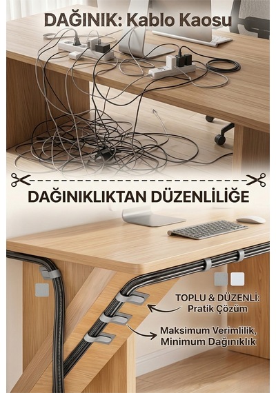 Kablo Düzenleme Kutusu Kablo Gizleyici Kablo Tutucu Cırt Bant Antrasit
