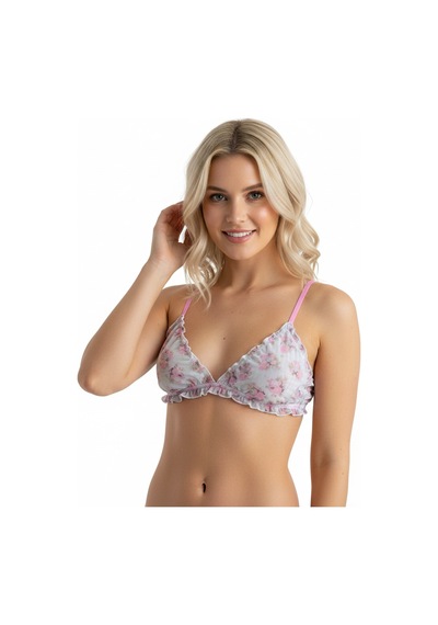 Bonbon Kadın Transparan Tül Fırfırlı Balensiz Desteksiz 5'li Paket Sütyen Bb2124 Desenli