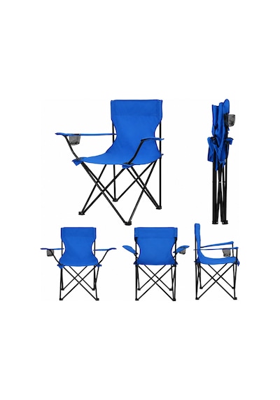 2 Sandalyeli Katlanır Kamp Masa Sandalye Seti 60x45 Cm 3 Parça Beyaz - Mavi