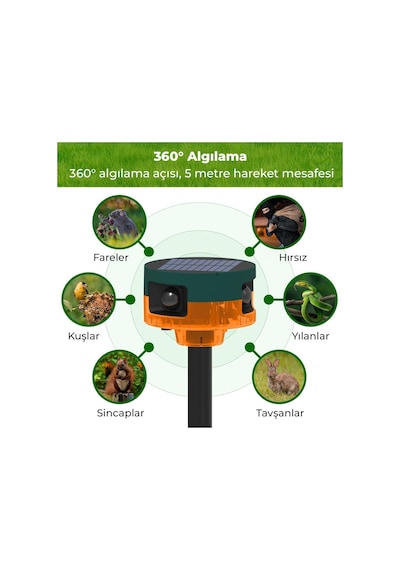 Ayt Powermaster Pm-26947 Mikrofonlu Sesli Hayvan Kovucu Alarm Cihazı Solar Güneş Enerjili Panelli Vahşi Hayvan Kovacağı