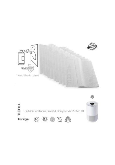 Lexroo 10 Adet Nano Gümüş İyonlu Elektrostatik Toz Tutucu Ön Filtre Xiaomi Smart Purifier 4 Compact Standart