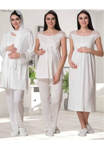 Mecit Pijama Mecit 1623 Ecru Lohusa 7 Li Mevlüt Seti Çok Renkli