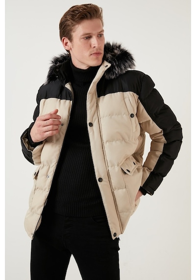 Buratti Slim Fit Çıkarılabilir Suni Tüylü Kapüşonlu Şişme Erkek Mont 5760076 Siyah-Taş