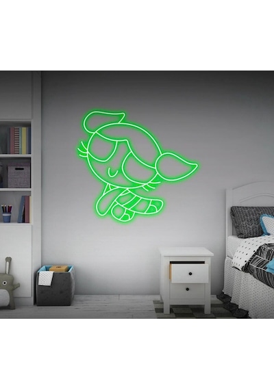 Power Puff Girls Bubbles Figürlü Neon Tabela Yeşil