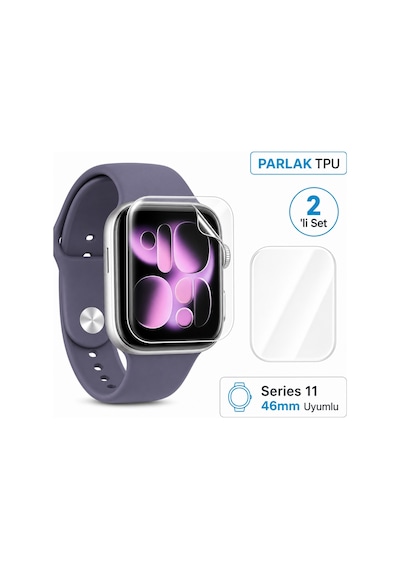 Apple Uyumlu  Watch Series 11 46mm Tpu Ekran Koruyucu 2'li Şeffaf