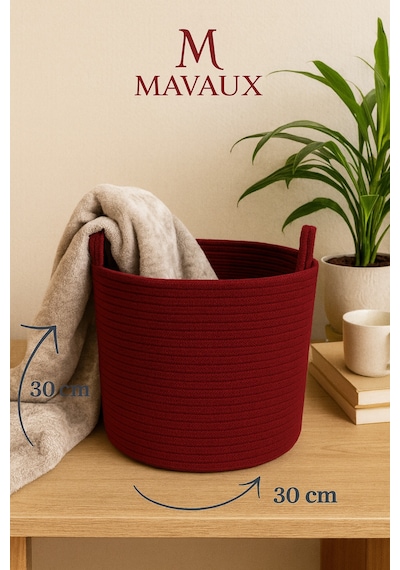 Mavaux Çok Amaçlı, 30cm-30cm Orta Boy, Yanları Saplı, Jüt, Hasır, Dokuma Sepet, Düzenleyici Organizer Mürdüm