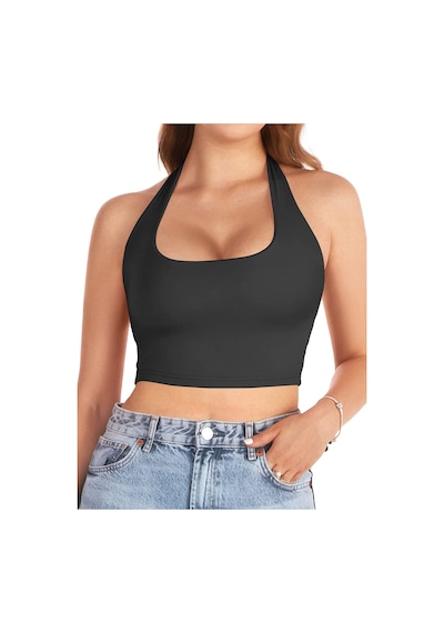 Liona Kadın Kare Yaka Siyah Renk Crop Top Bluz 001