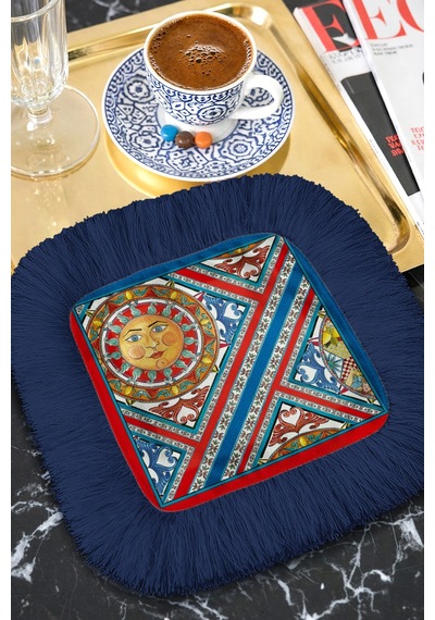 Mozaik Vitray Sanat Püsküllü Sunum Peçetesi - Renkli Güneş Bohem Lacivert Bardak Altlığı Mendil Pastel Toprak Bronz Mozaik Vitray Sanat Püsküllü Sunum Peçetesi - Renkli Güneş Bohem Lacivert Bardak Altlığı Mendil Pastel Toprak Bronz