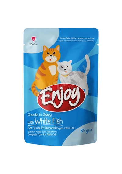 5 Adet Enjoy Pouch Sos İçinde Et Parçacıklı Beyaz Balık Etli Yetişkin Kedi Maması 85 Gr