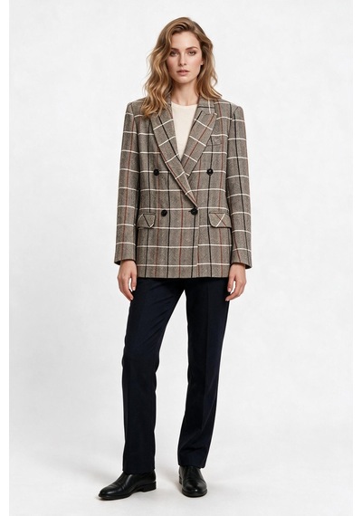 Marsel&leon Marsel Leon Kadın Kruvaze Çizgili Balıksırtı Blazer Ceket Kahve