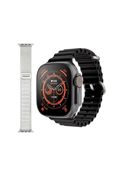 GS8 Watch 8 Ultra Akıllı Saat Siyah Watch 2.02 Inc Beyaz Dokuma Kordon Hediye (İthalatçı Garantili)