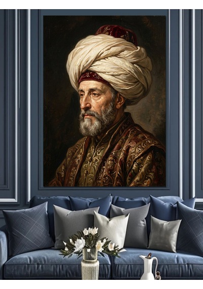 Sarıklı Ve Vakur Osmanlı Sultanı Dekoratif Kanvas - Mdf Ahşap Tablo