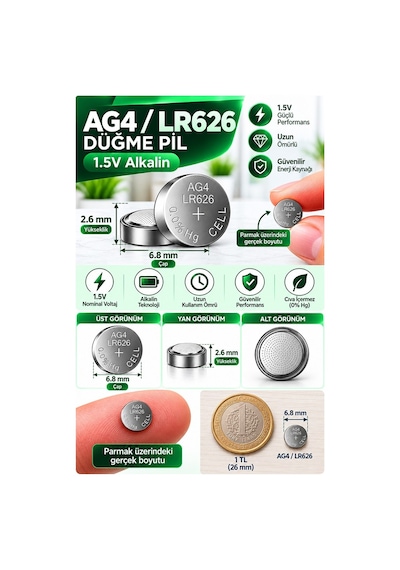Ag4 Lr626 Saat Pil 1.5v 1 Adet Rio Ag4 Lr626 Para Pil Lityum Düğme Pil Araba Kumandası Baskül Tartı Pili Saat Cihaz Pili