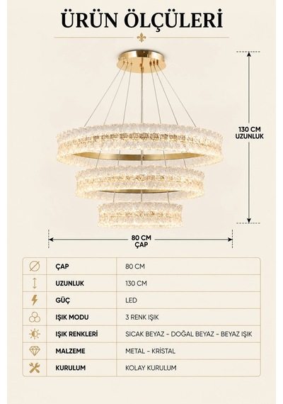Modern Premıum Lüks Ledli Avize 3 Renkli Gold Sarkıt Salon Avizesi 416w Beyaz