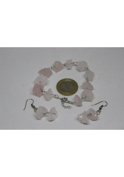Pembe Kuvars Ham Taş Bileklik & Küpe Seti (Açık Pembe ) (531103805)