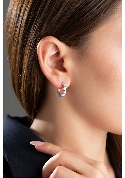Çekirdekjewelry 925 Ayar Gümüş Renkli Desenli Tasarım Küpe Gri
