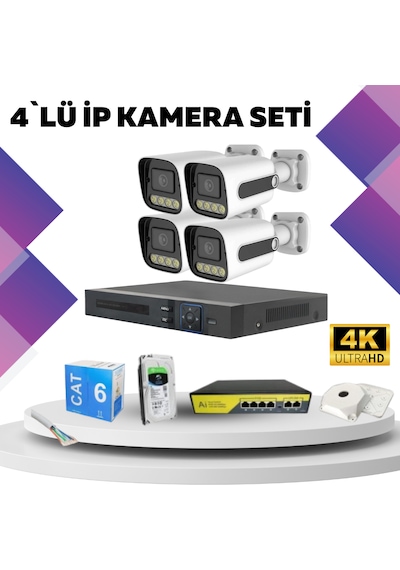 4'lü Güvenlik Ip Kamera Seti - 4mp Dış Mekan Kamera, 3.6mm Lens,