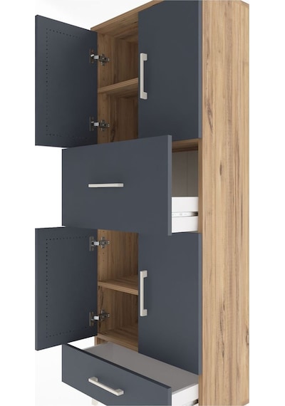Arges Dolap 4 Raflı 2 Çekmeceli 4 Kapaklı 60x30x163 Çam-antrasit Atlas Çam