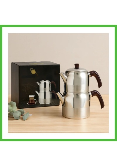 Vaveni Çelik Mini Çaydanlık Seti - Çift Kapaklı 1l/1.5l Kendinden Süzgeçli Arz