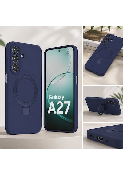 Samsung Galaxy A27 Uyumlu Kılıf M-safe Özellikli Yüzük Standlı Telefon Kılıfı Kapak Lacivert
